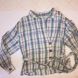 Blue and Yellow Plaid Shirt- Free People